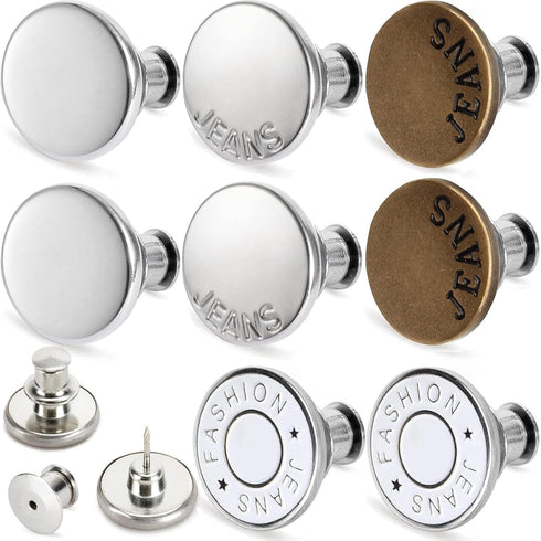 TOOVREN Upgraded Button Pins for Jeans No Sew 8 Sets Pant Jean Buttons Extender Adjustable Removable Metal Adds Pants Waist Tightener Pin to Make ...